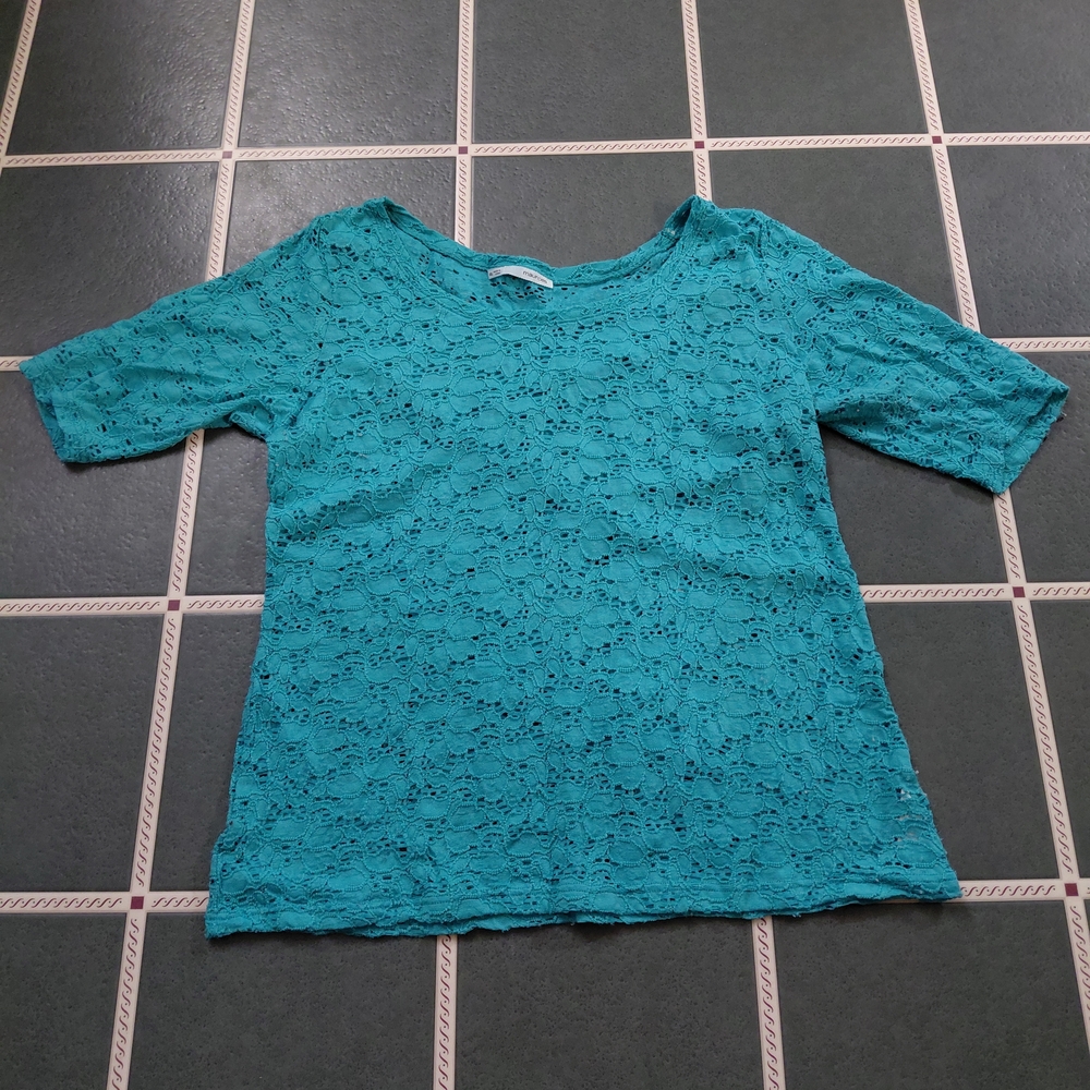 Maurices Teal Lace Short Sleeve Blouse